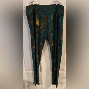 LuLaRoe Blue and Yellow Leggings with Artistic Pattern